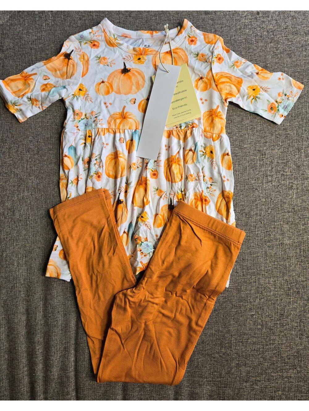 3/4 bamboo peplum leggings set pumpkin
